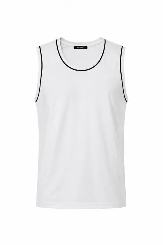 Ön Unisex Pamuklu Bisiklet Yaka Kolsuz Atlet Kontrast Biyeli Regular Fit - Beyaz-1 Ön Unisex Pamuklu Bisiklet Yaka Kolsuz Atlet Kontrast Biyeli Regular Fit - Beyaz-1