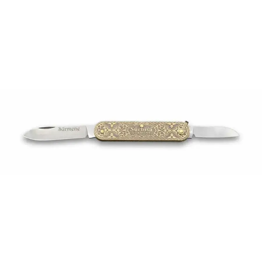 61804 Pirinç İşlemeli Sürmene Çakısı 5,5 / 3,5 Cm - Çift Bıçaklı