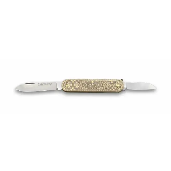 61804 Pirinç İşlemeli Sürmene Çakısı 5,5 / 3,5 Cm - Çift Bıçaklı