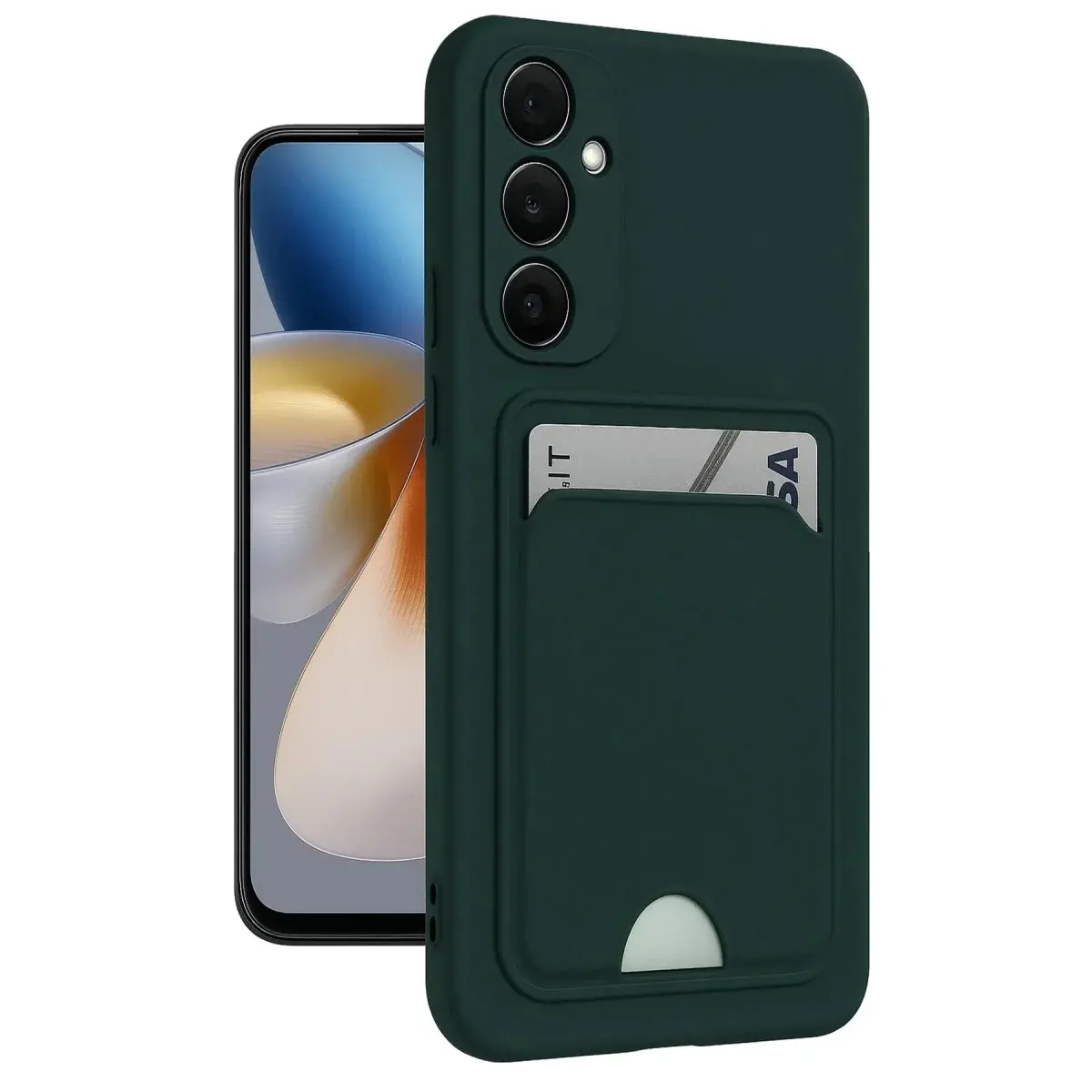 Samsung Galaxy A55 5g Kılıf Kelvin Kartvizitli Silikon - Koyu Yeşil