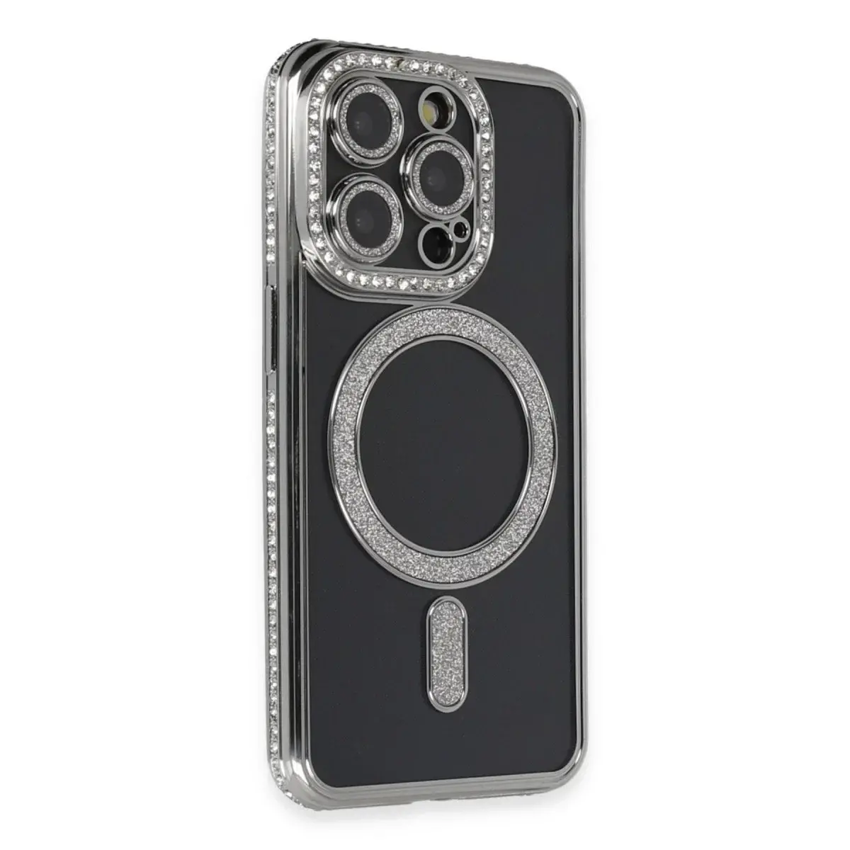 İphone 14 Pro Max Kılıf Joke Simli Magneticsafe Kılıf - Gri