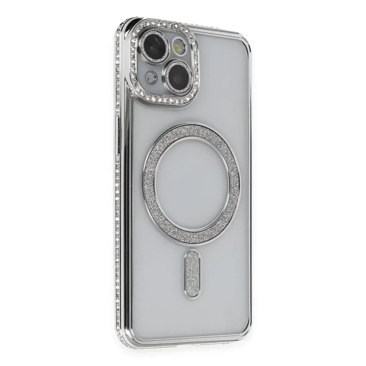 İphone 14 Kılıf Joke Simli Magneticsafe Kılıf - Gümüş