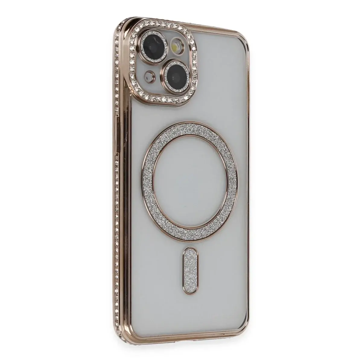 İphone 13 Kılıf Joke Simli Magneticsafe Kılıf - Gold