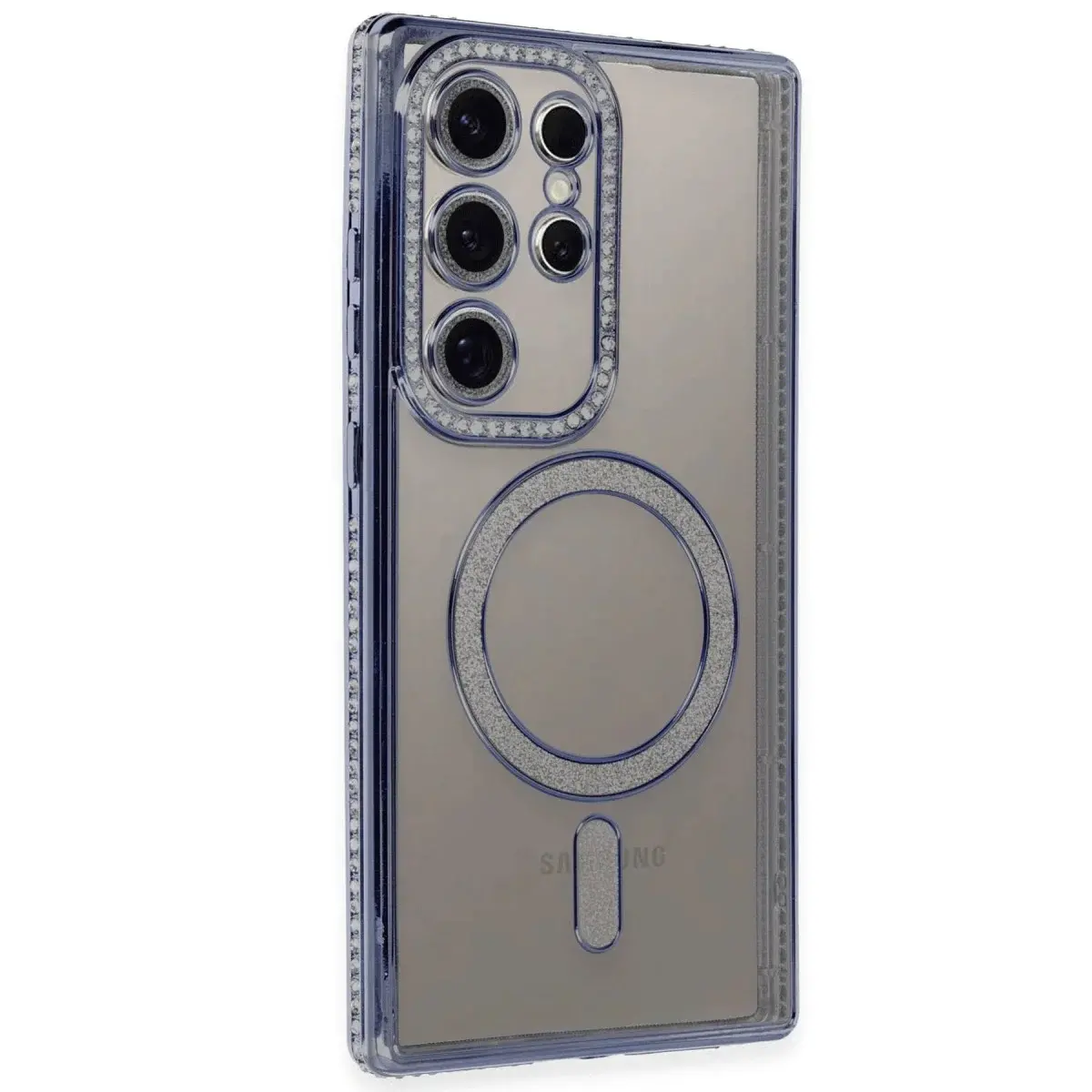 Samsung Galaxy S24 Ultra Kılıf Joke Simli Magneticsafe Kılıf - Mavi