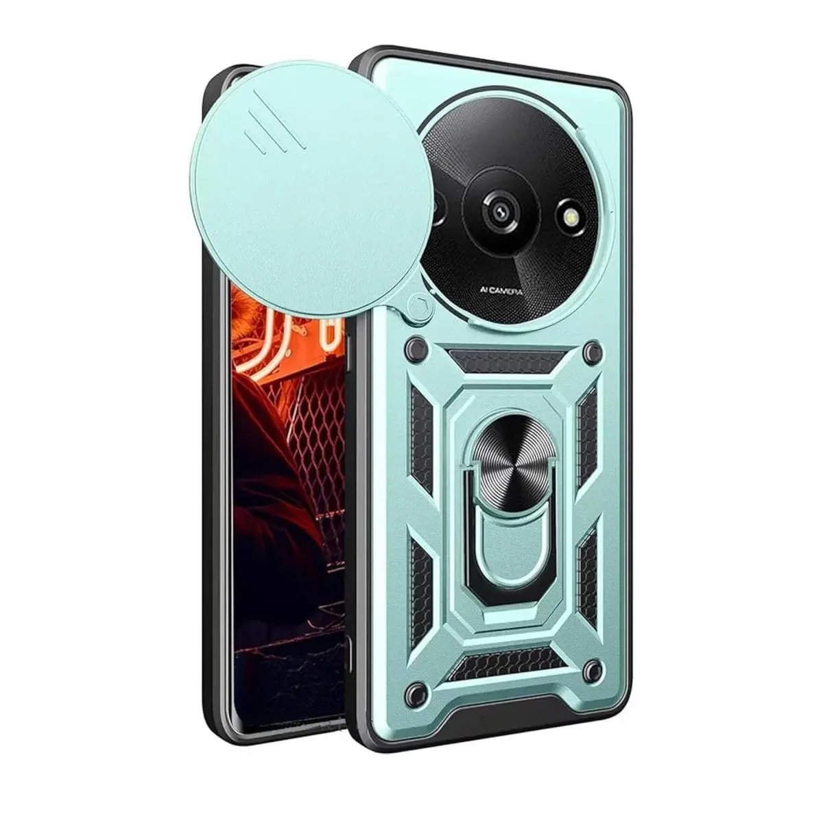 Xiaomi Redmi A3 4g Kılıf Pars Lens Yüzüklü Silikon - Yeşil