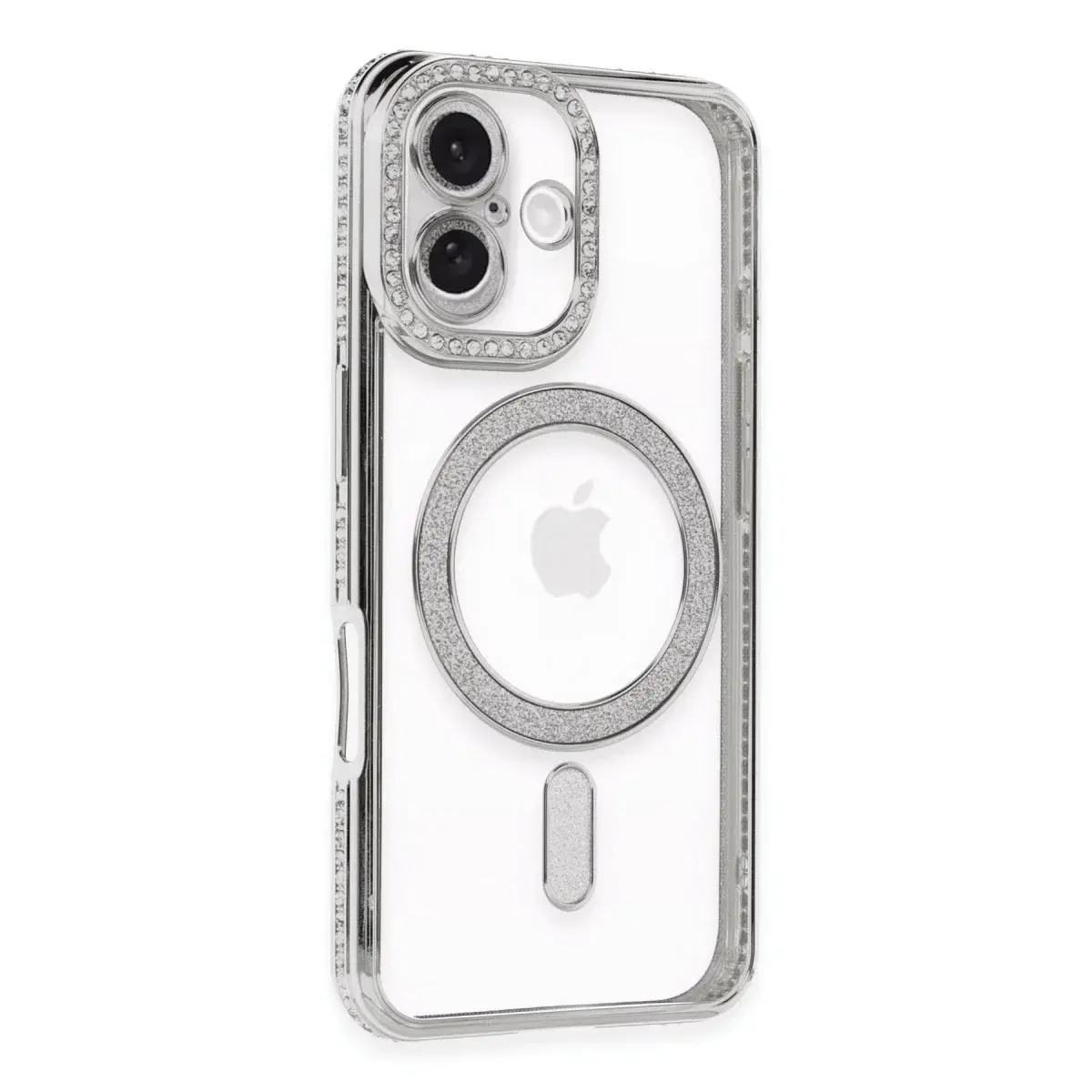 İphone 16 Kılıf Joke Simli Magneticsafe Kılıf - Gümüş