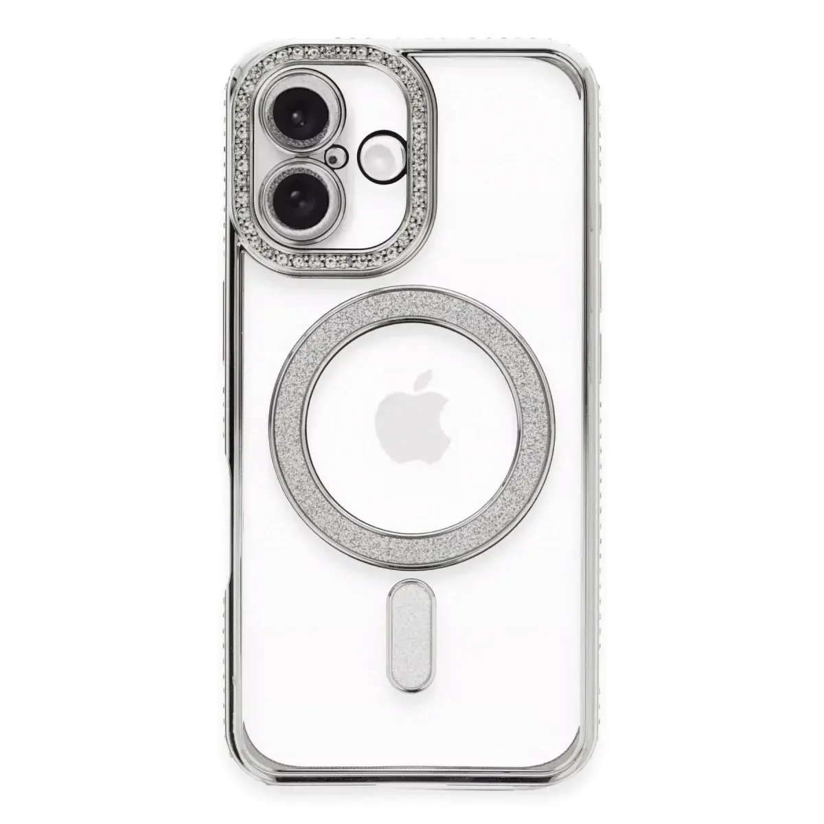 İphone 16 Plus Kılıf Joke Simli Magneticsafe Kılıf - Gümüş