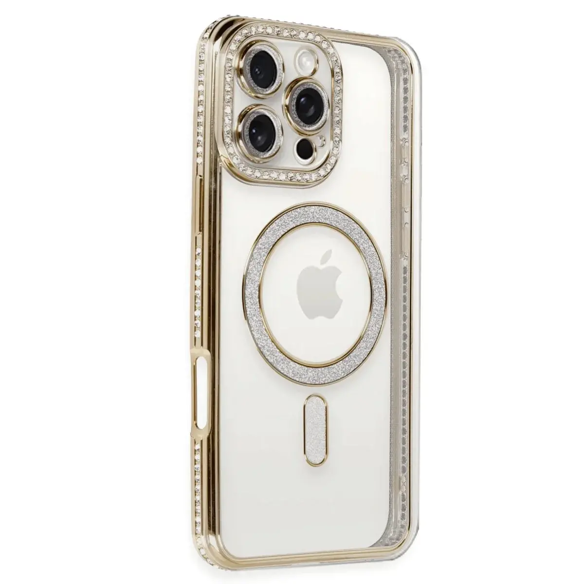 İphone 16 Pro Kılıf Joke Simli Magneticsafe Kılıf - Gold