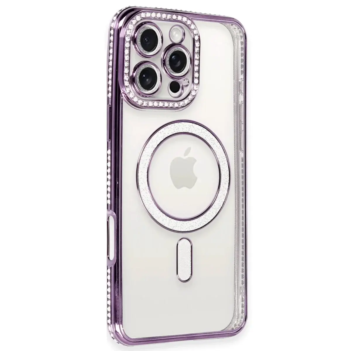 İphone 16 Pro Max Kılıf Joke Simli Magneticsafe Kılıf - Derin Mor
