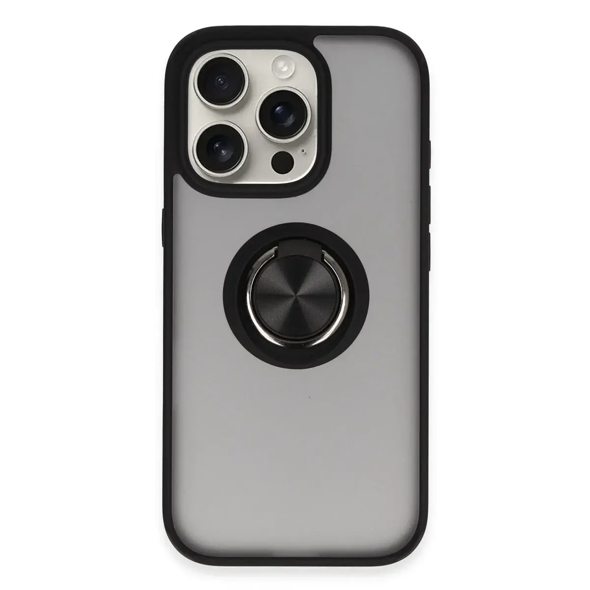 İphone 16 Pro Kılıf Montreal Yüzüklü Silikon Kapak - Siyah
