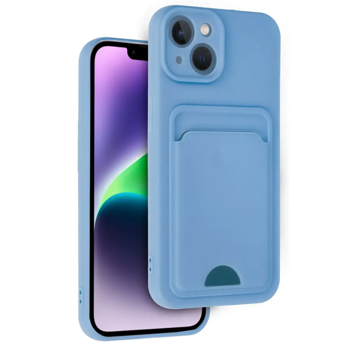 İphone 14 Kılıf Kelvin Kartvizitli Silikon - Mavi