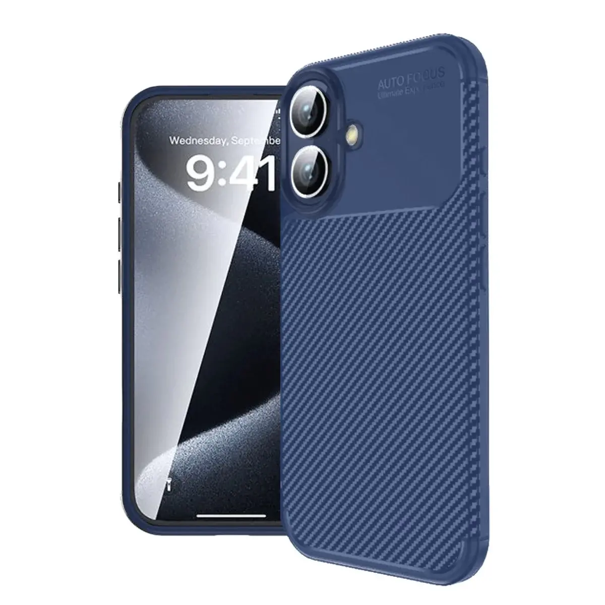 İphone 16 Plus Kılıf Auto Focus Karbon Kapak - Lacivert