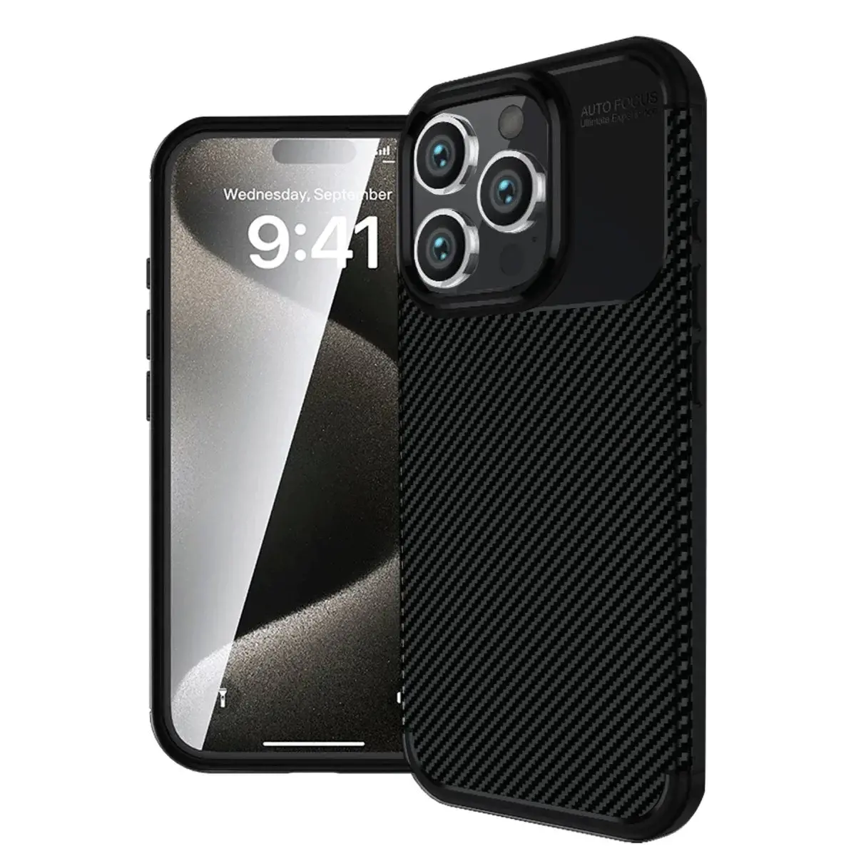İphone 16 Pro Kılıf Auto Focus Karbon Kapak - Siyah