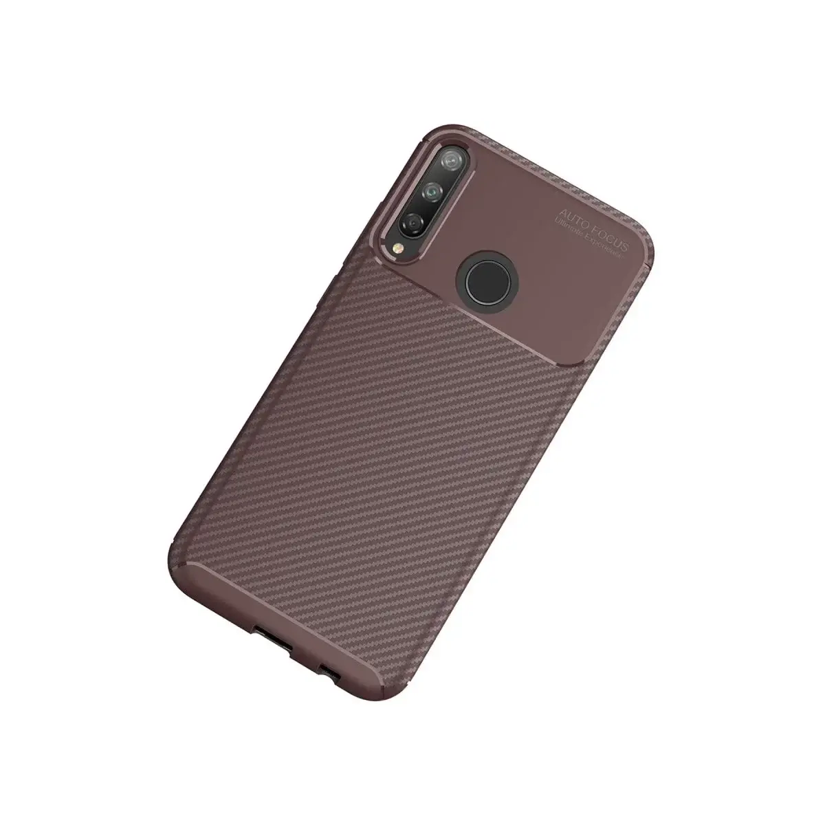 Huawei P40 Lite E Kılıf Auto Focus Karbon Kapak - Kahverengi