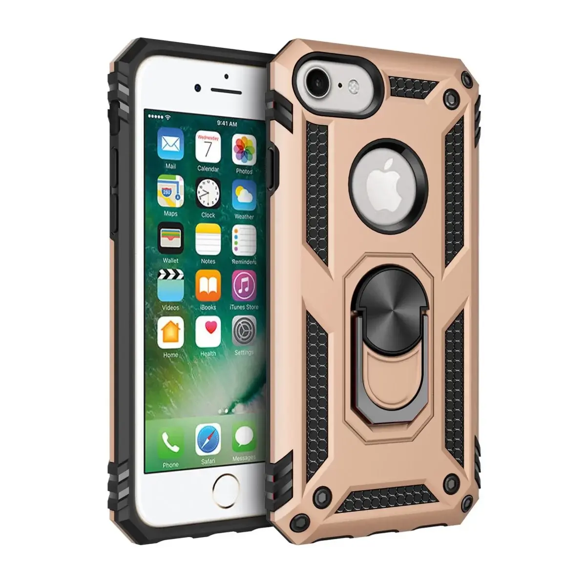 İphone 7 Kılıf Sofya Yüzüklü Silikon Kapak - Gold