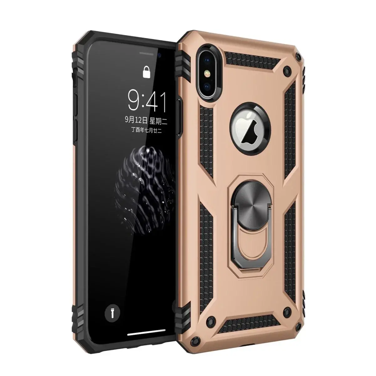 İphone Xs Max Kılıf Sofya Yüzüklü Silikon Kapak - Gold