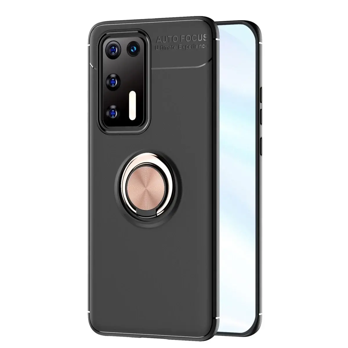 Huawei P40 Kılıf Range Yüzüklü Silikon - Siyah-gold