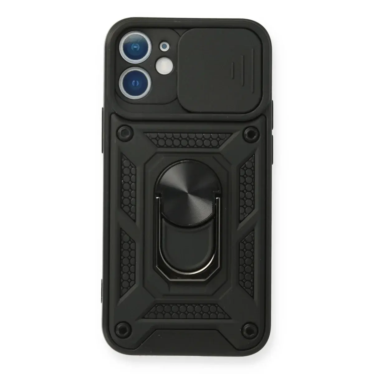 İphone 12 Mini Kılıf Pars Lens Yüzüklü Silikon - Siyah