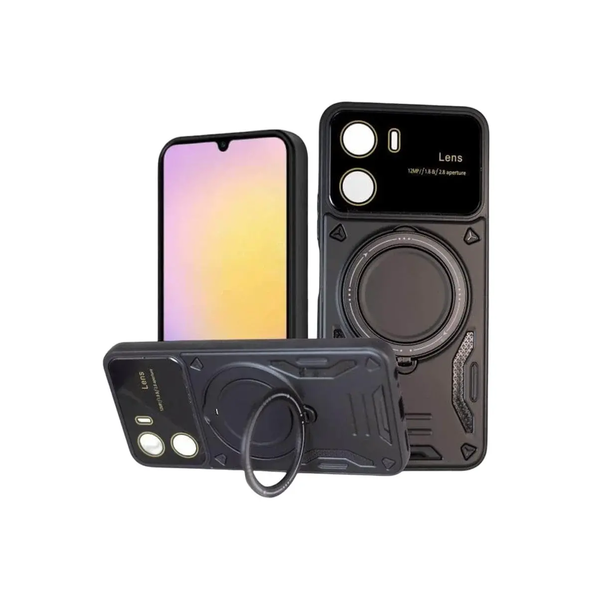 Vivo Y16 Kılıf Joy Lens Standlı Kapak - Siyah