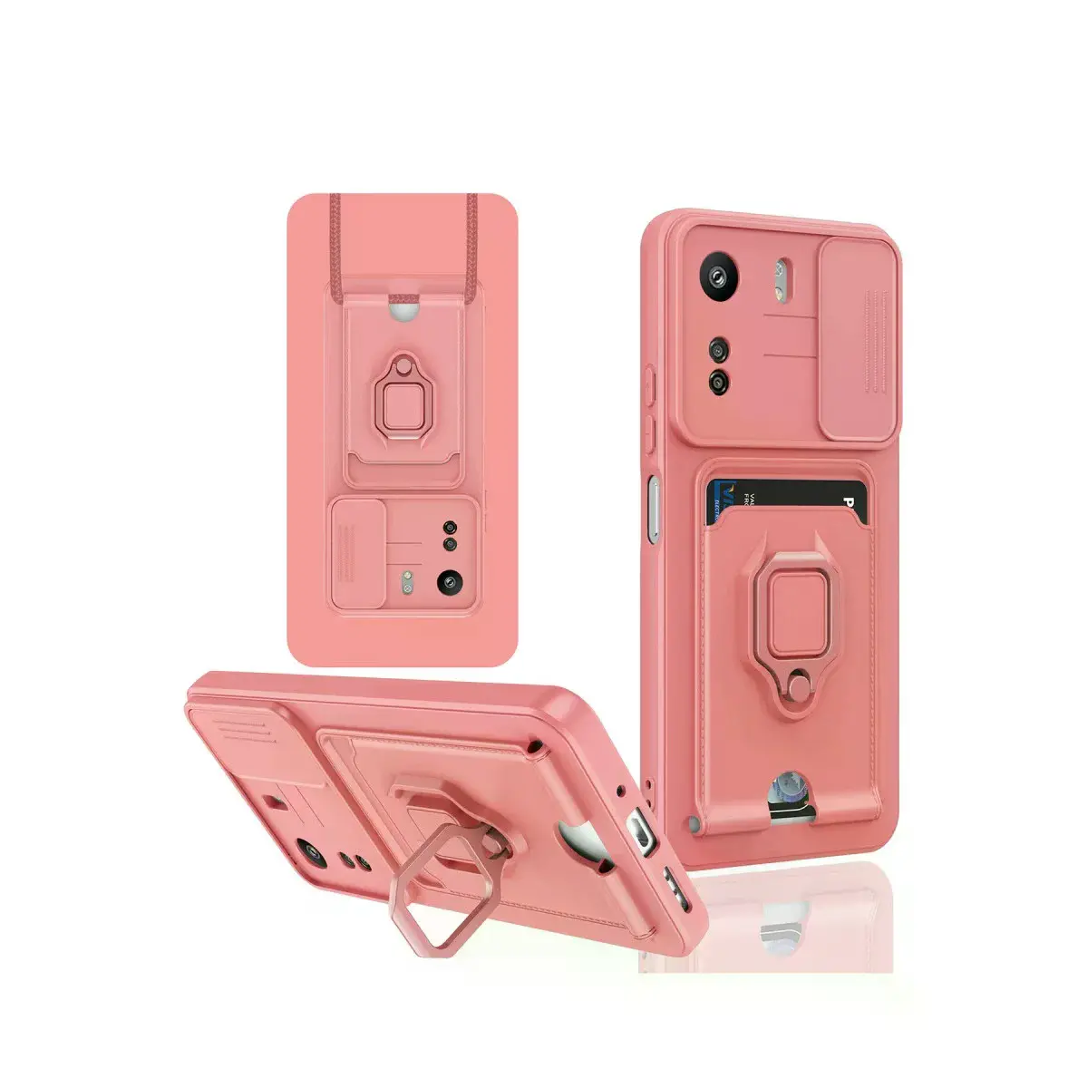 Xiaomi Redmi 13c Kılıf Zuma Kartvizitli Yüzüklü Silikon - Pembe