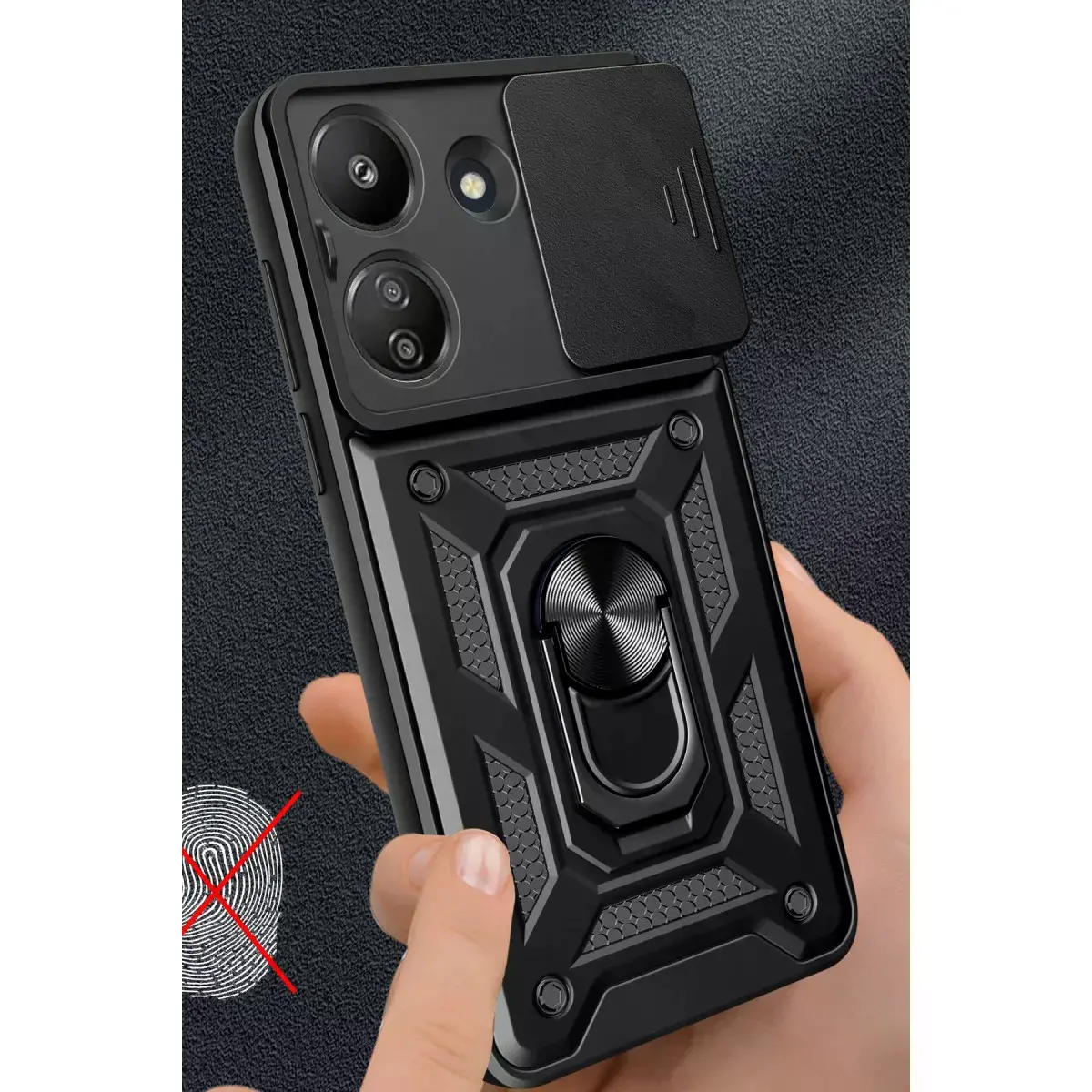 Xiaomi Redmi 13c Kılıf Pars Lens Yüzüklü Silikon - Siyah