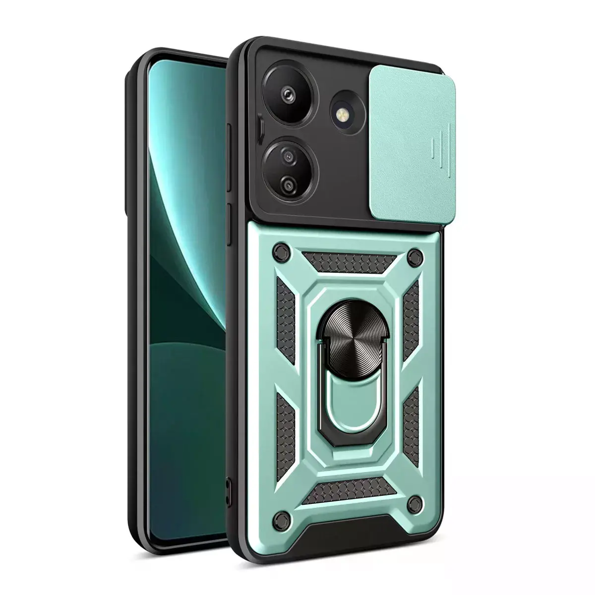 Xiaomi Redmi 13c Kılıf Pars Lens Yüzüklü Silikon - Yeşil