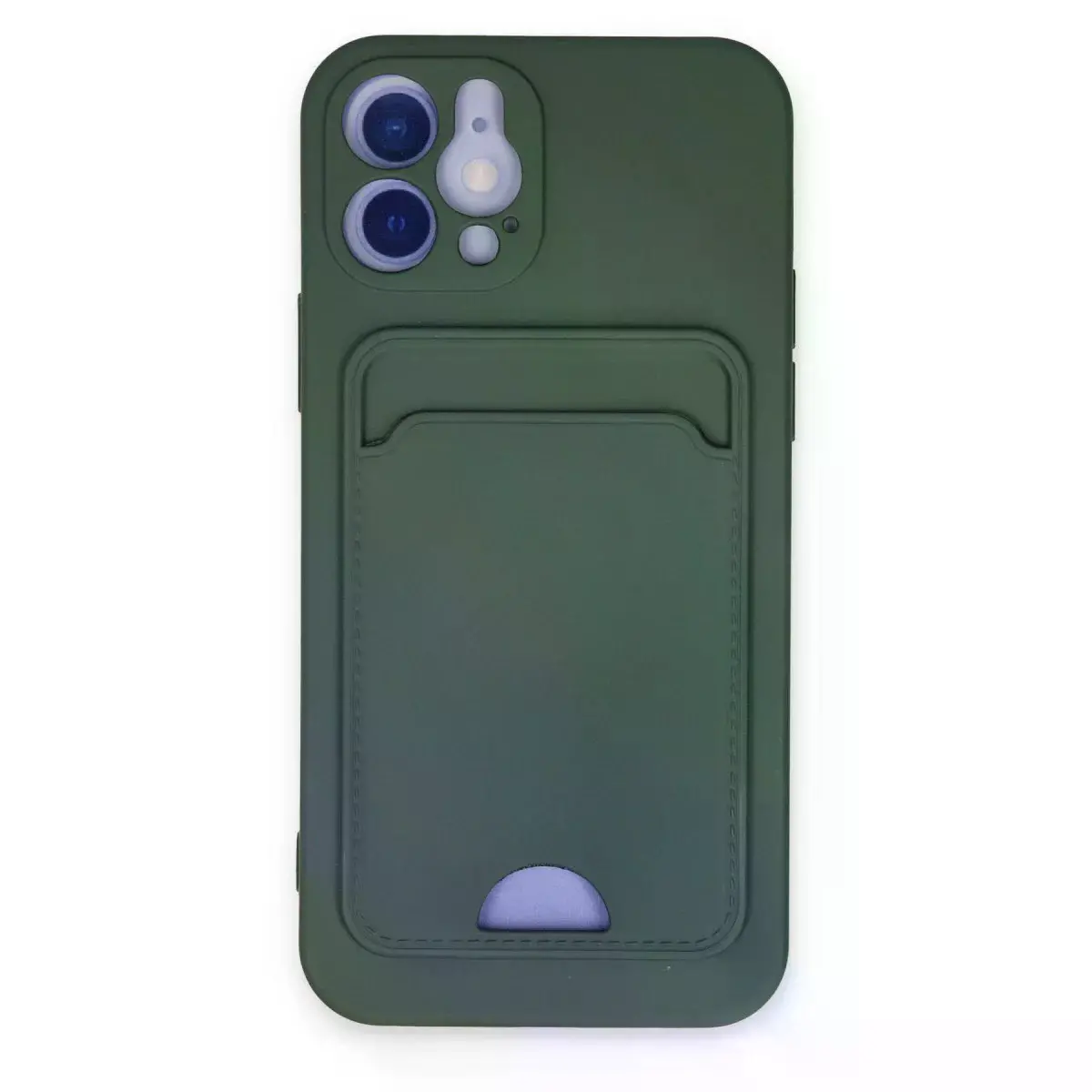İphone 12 Kılıf Kelvin Kartvizitli Silikon - Koyu Yeşil