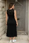 Kadın Askılı Yuvarlak Yakalı Yandan Yırtmaçlı Arkası Dantel Detaylı Viskon Elbise-7