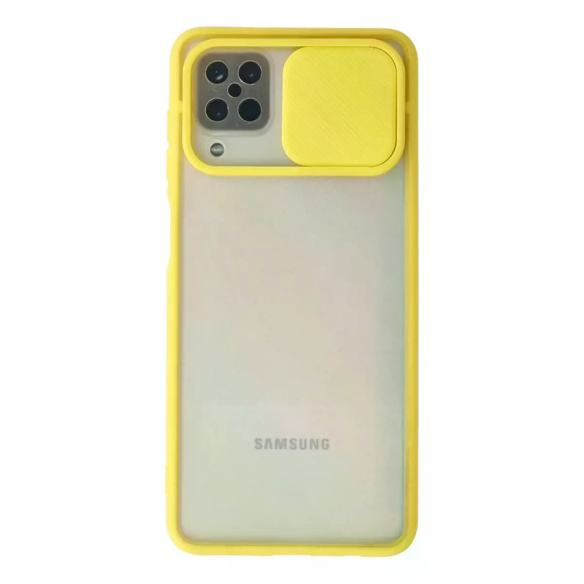 Samsung Galaxy A12 Kılıf Palm Buzlu Kamera Sürgülü Silikon - Sarı