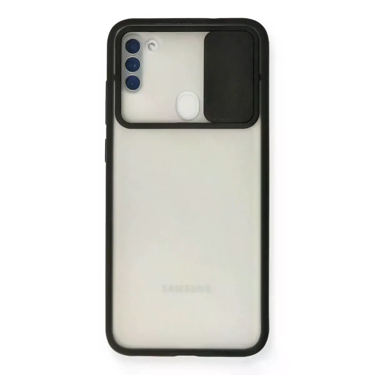 Samsung Galaxy A11 Kılıf Palm Buzlu Kamera Sürgülü Silikon - Siyah
