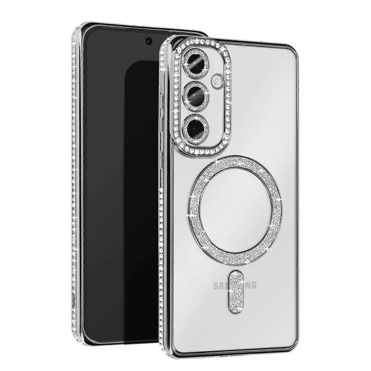 Samsung Galaxy A36 Joke Simli Magneticsafe Kılıf - Gümüş