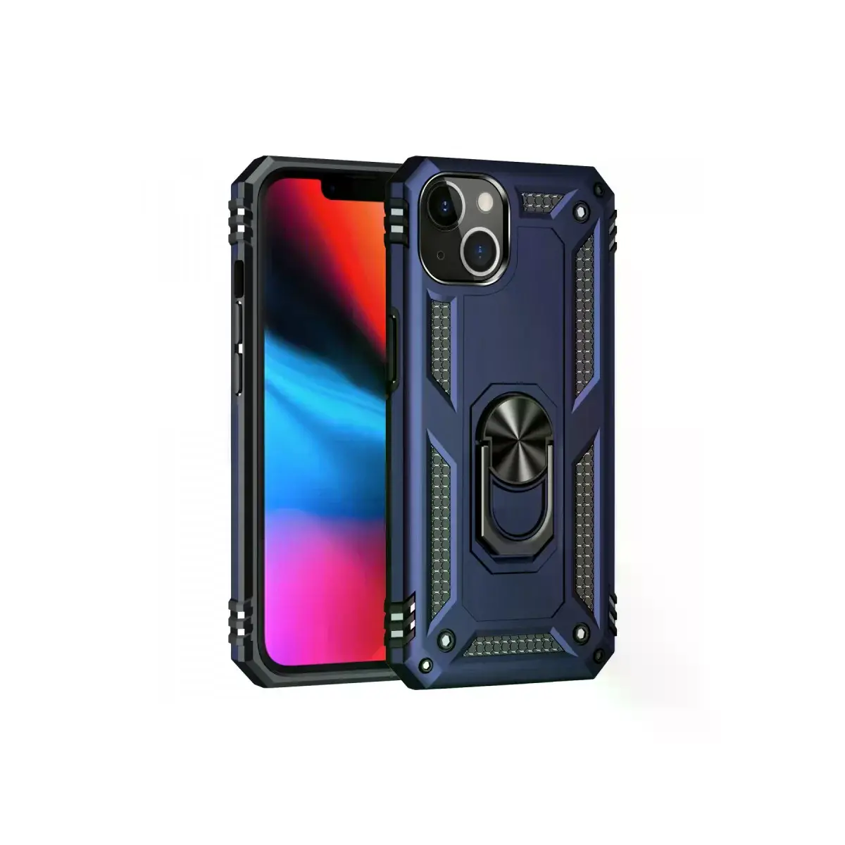 İphone 14 Plus Kılıf Sofya Yüzüklü Silikon Kapak - Lacivert