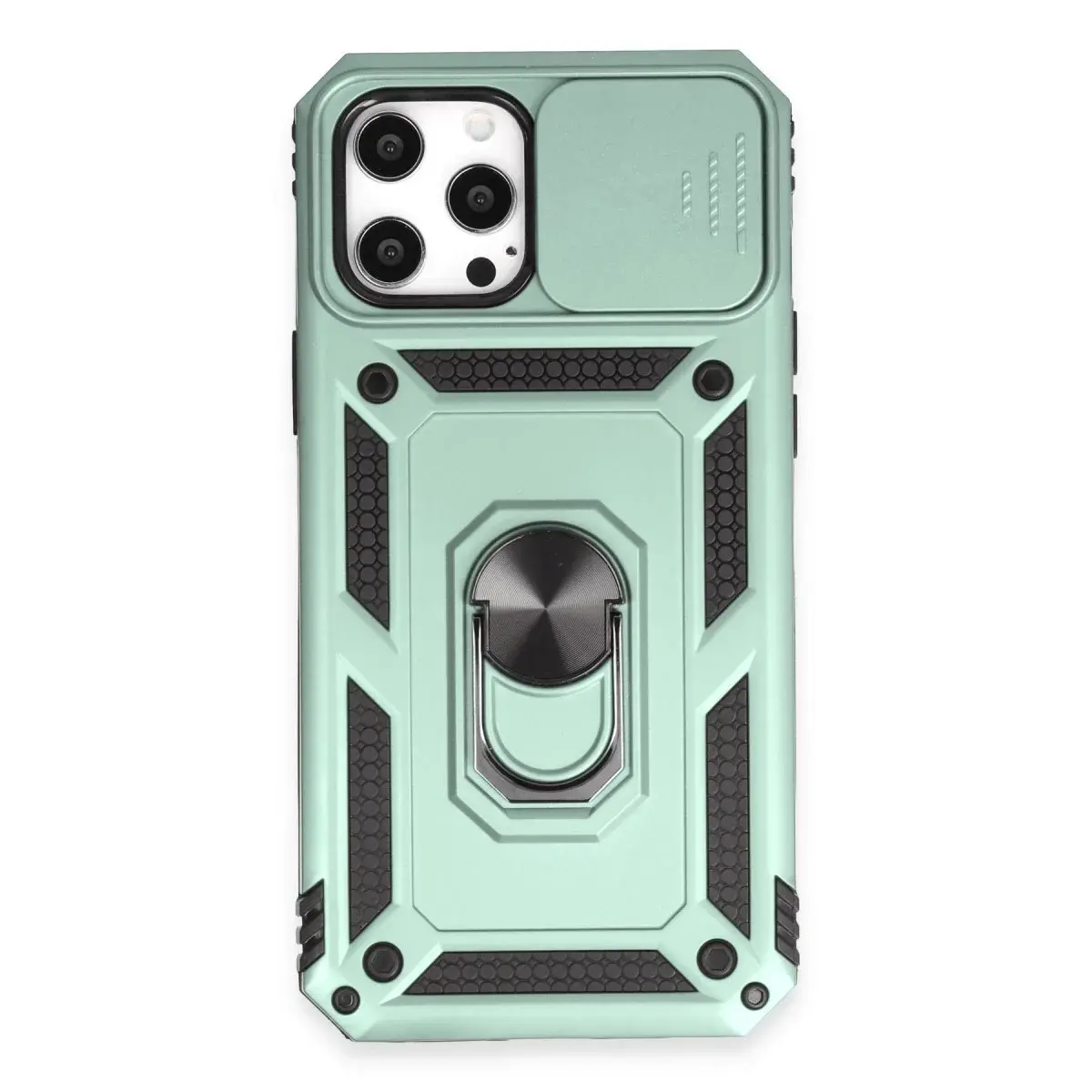 İphone 12 Pro Max Kılıf Pars Lens Yüzüklü Silikon - Yeşil
