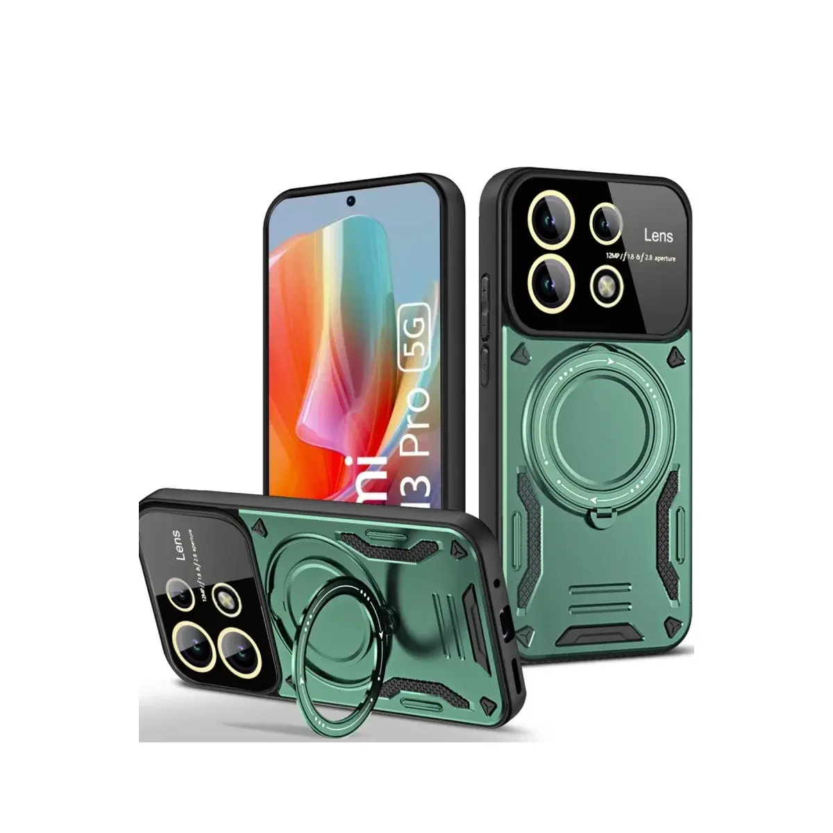 Xiaomi Redmi Note 13 Pro 4g Kılıf Joy Lens Standlı Kapak - Koyu Yeşil
