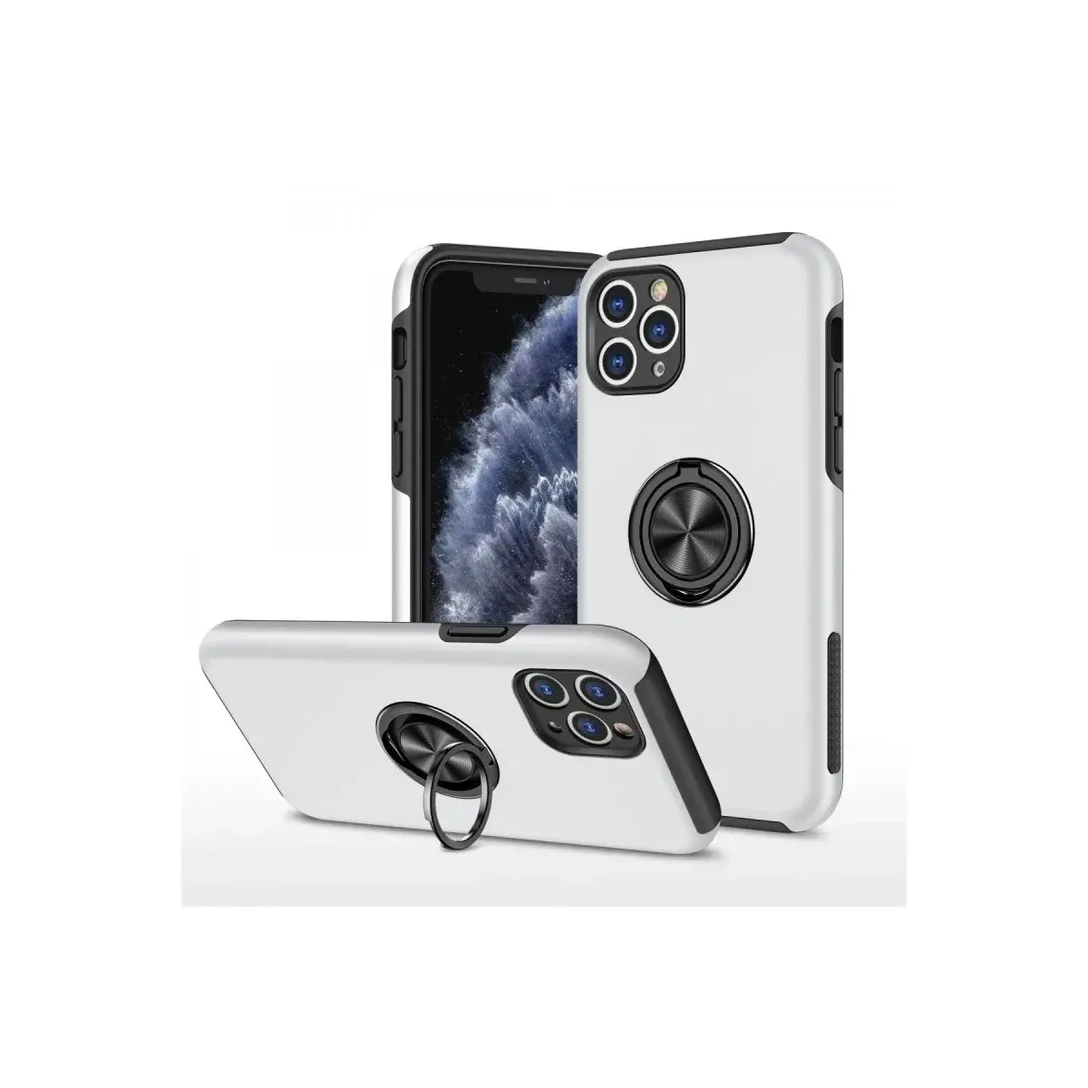 İphone 11 Pro Max Kılıf Elit Yüzüklü Kapak - Gümüş
