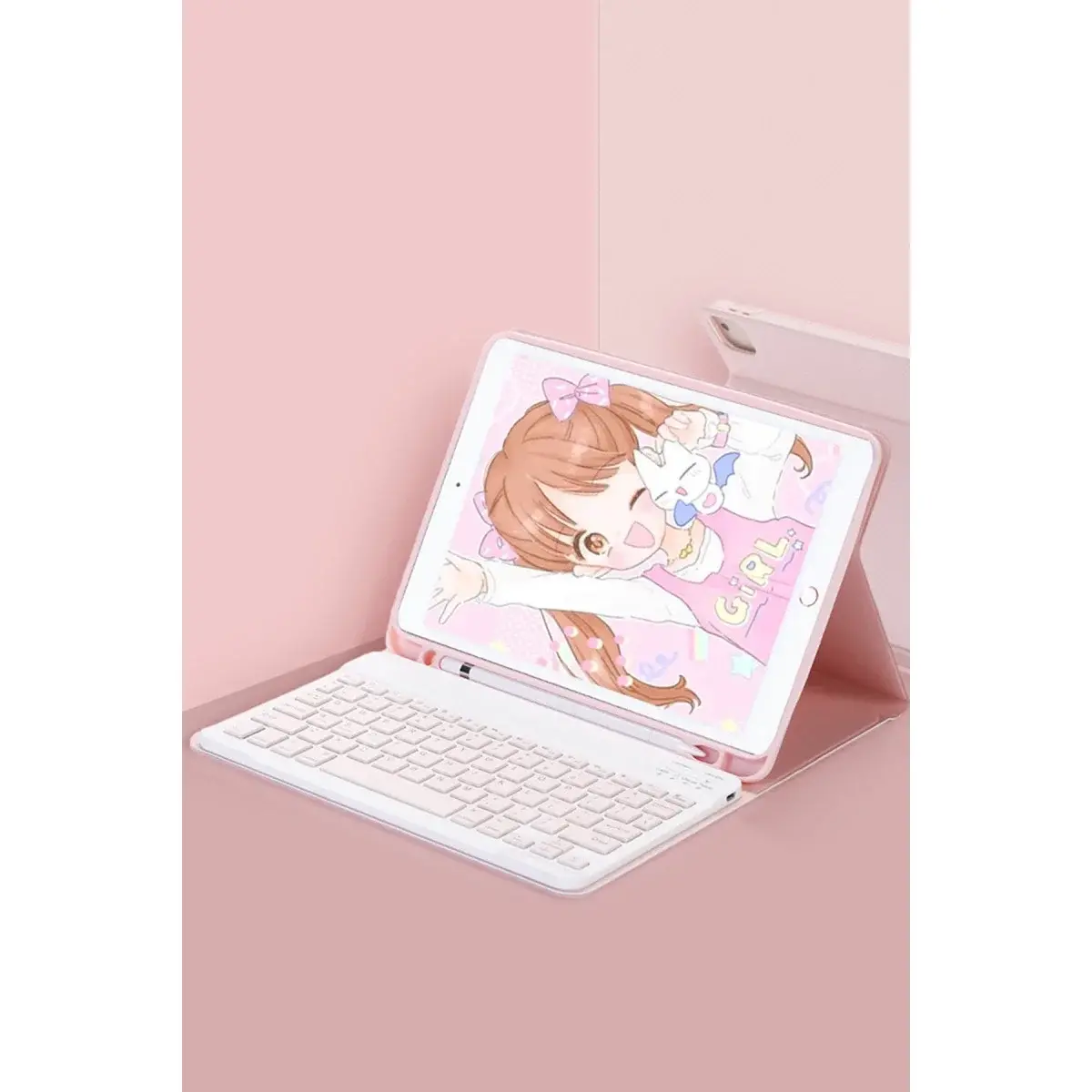 İpad Pro 12.9 (2024) Kılıf Kc01 Smart Klavyeli Tablet Kılıfı - Pembe