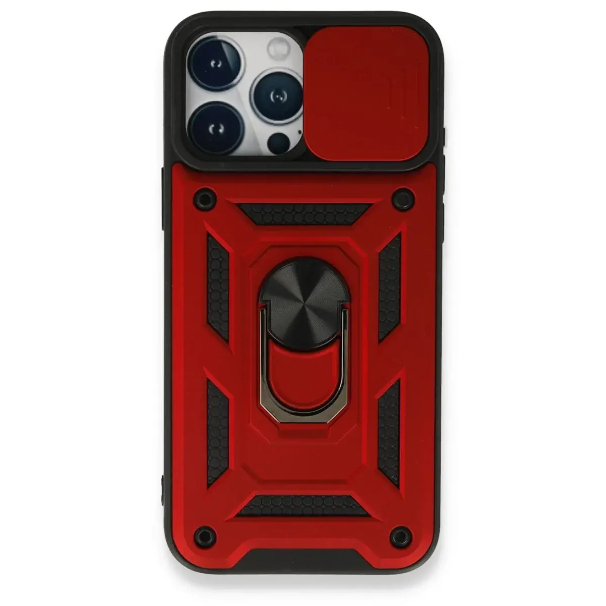 İphone 15 Pro Max Kılıf Pars Lens Yüzüklü Silikon - Kırmızı
