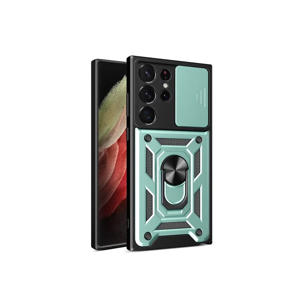 Samsung Galaxy S23 Ultra Kılıf Pars Lens Yüzüklü Silikon - Yeşil