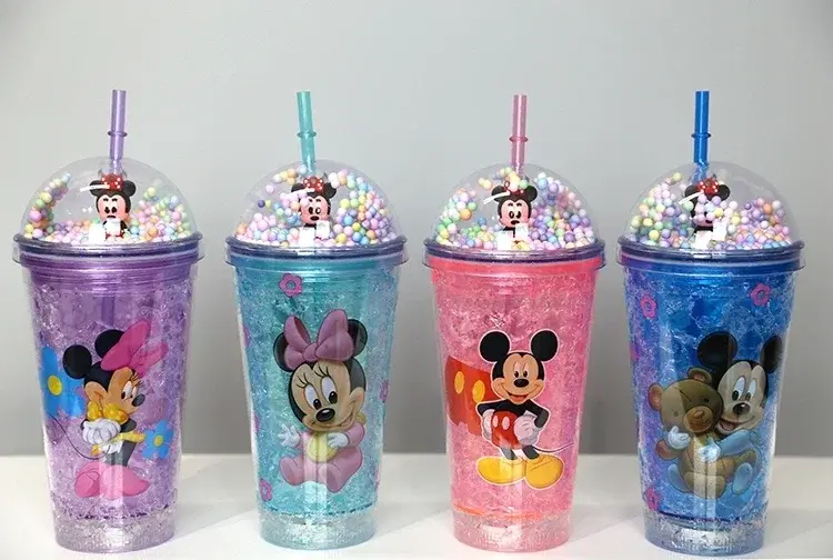 Sevimli Mickey Mouse Işıklı Pipetli Boncuklu Suluk &amp; Bardak 400 Ml Alk3147