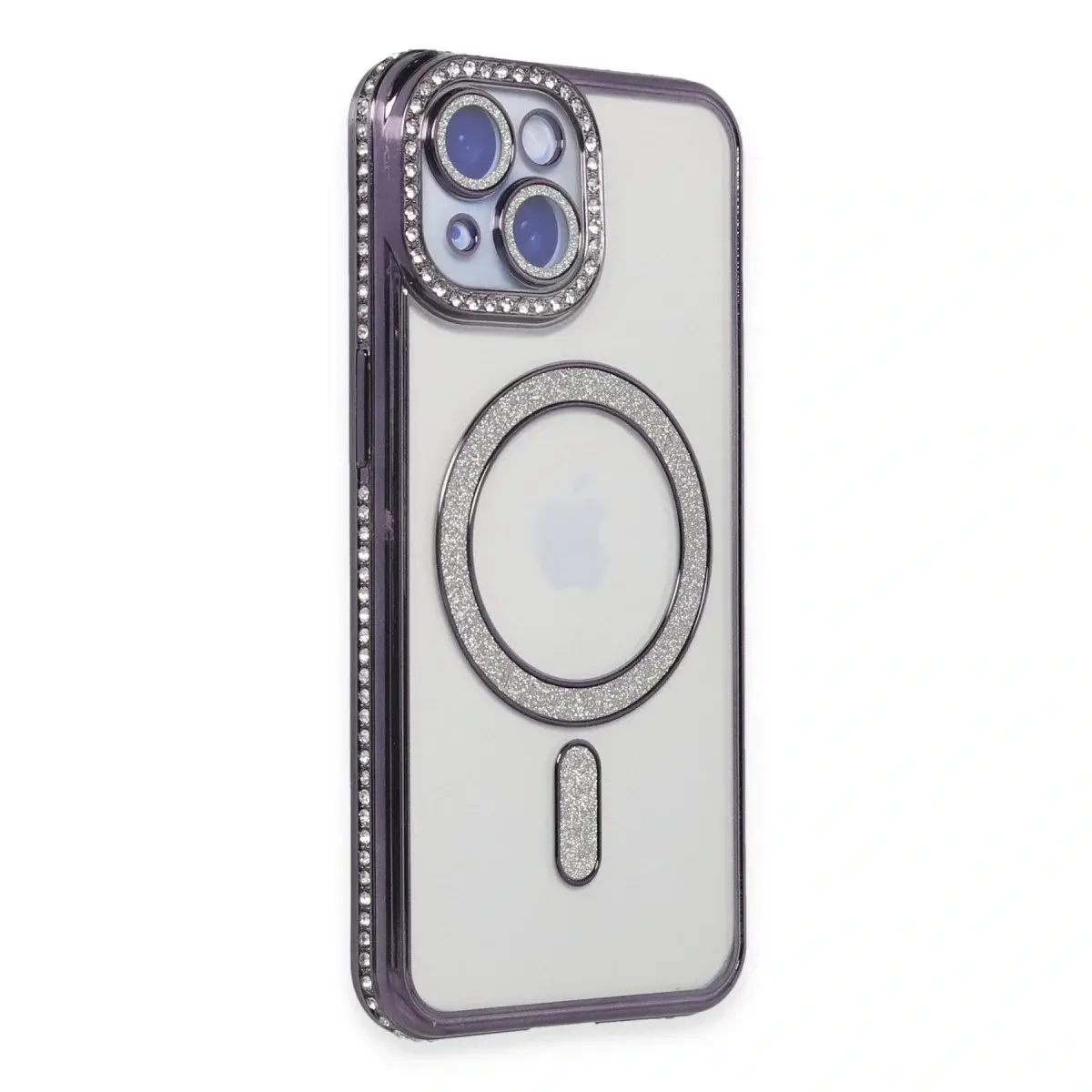 İphone 15 Kılıf Joke Simli Magneticsafe Kılıf - Derin Mor