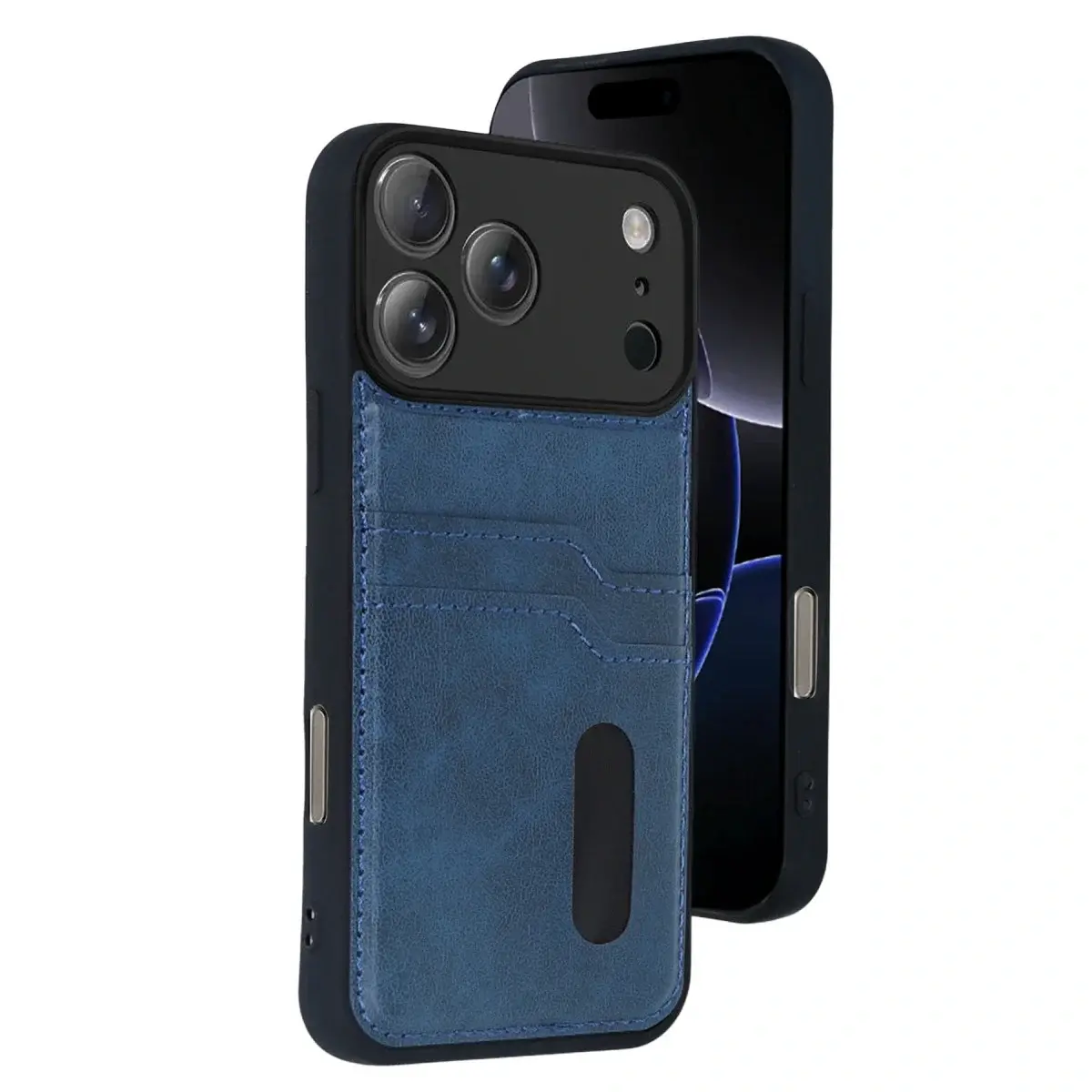İphone 17 Pro Max Sara Kartvizitli Deri Kılıf - Lacivert