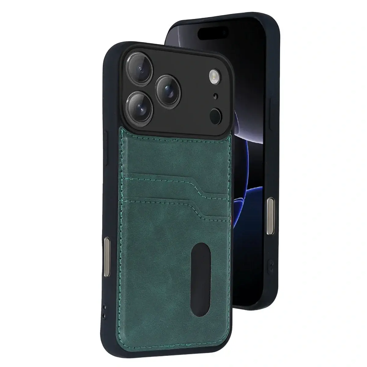 İphone 17 Pro Max Sara Kartvizitli Deri Kılıf - Yeşil