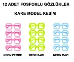 Fosforlu Kare Model Glow Parti Gözlüğü Karanlıkta Yanan Gözlükler 12 Adet-2