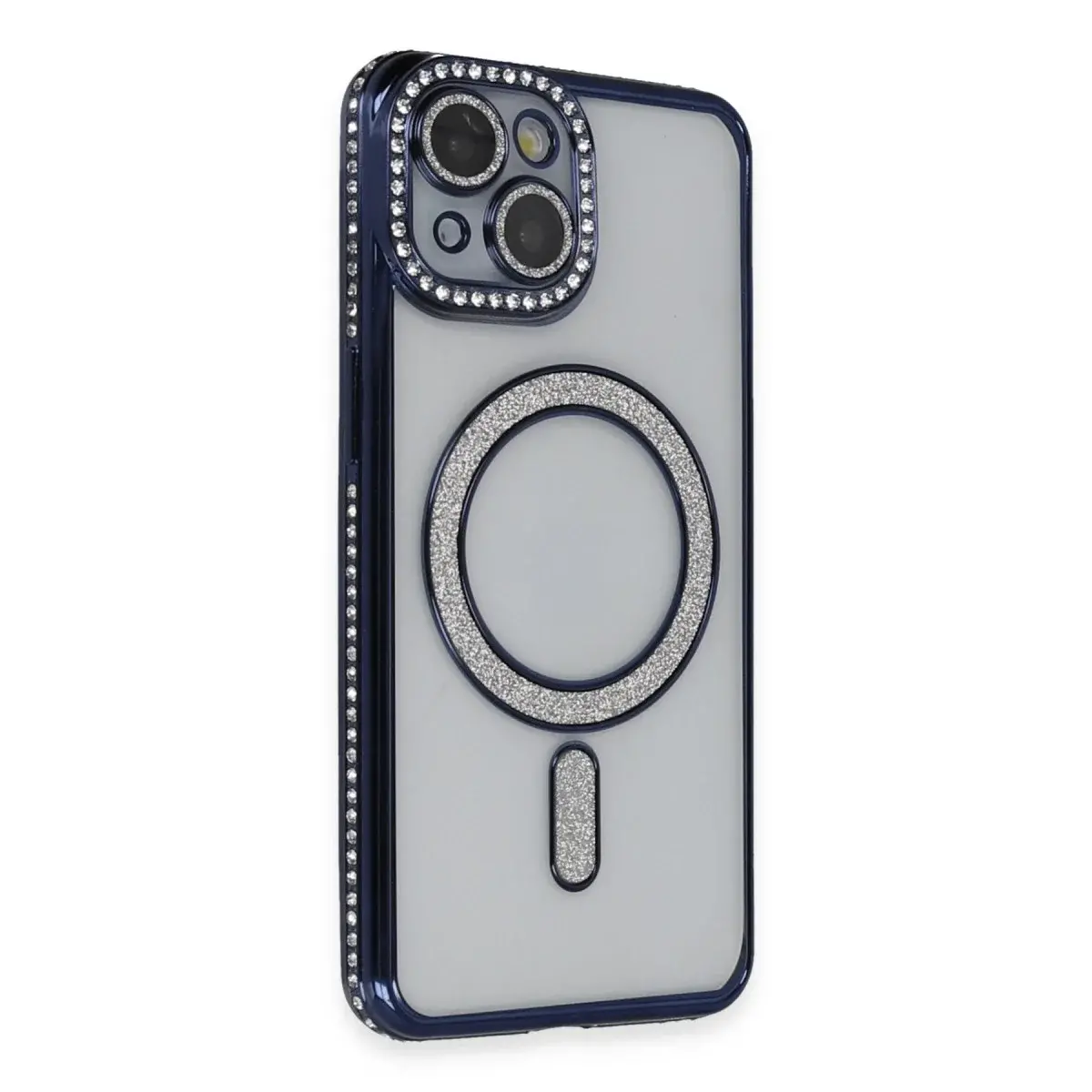 İphone 14 Kılıf Joke Simli Magneticsafe Kılıf - Lacivert