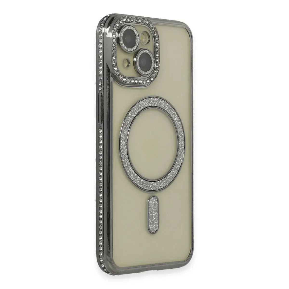 İphone 14 Kılıf Joke Simli Magneticsafe Kılıf - Gri