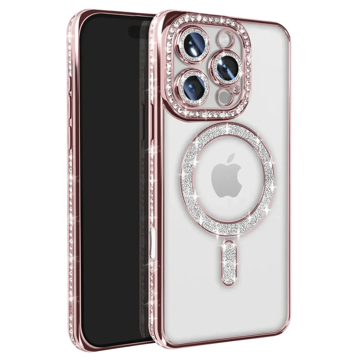 İphone 16 Pro Max Kılıf Joke Simli Magneticsafe Kılıf - Pembe