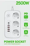 &nbsp;Akım Korumalı Priz ve Masaüstü Şarj İstasyonu Kablosuz 3 Priz ,4 USB, 2 Type-C Girişli 2 Metre-1