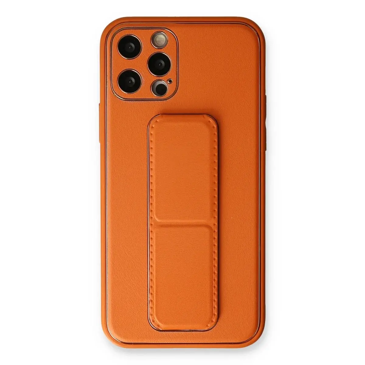 İphone 12 Pro Kılıf Coco Deri Standlı Kapak - Turuncu