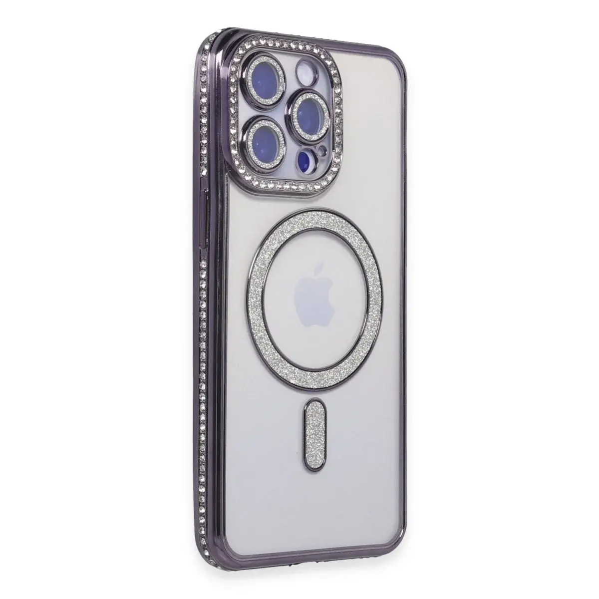 İphone 14 Pro Kılıf Joke Simli Magneticsafe Kılıf - Derin Mor