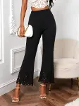 Kadın Yüksek Bel Paçaya Doğru Genişleyen Lazer çiçek Kesim Detaylı Ithal Krep Pantolon-1